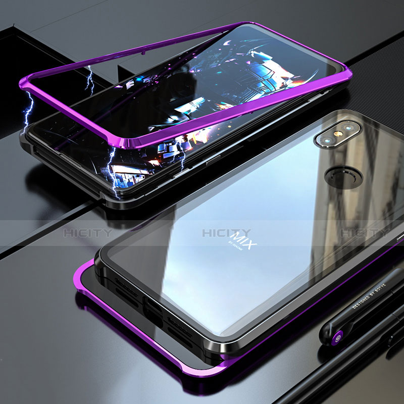 Coque Rebord Bumper Luxe Aluminum Metal Miroir 360 Degres Housse Etui pour Xiaomi Mi Mix 3 Violet Plus