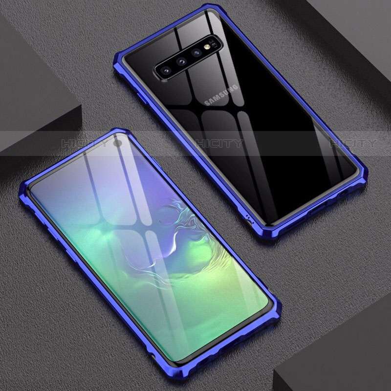 Coque Rebord Bumper Luxe Aluminum Metal Miroir Housse Etui A01 pour Samsung Galaxy S10 5G Bleu Plus