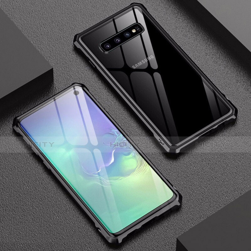 Coque Rebord Bumper Luxe Aluminum Metal Miroir Housse Etui A01 pour Samsung Galaxy S10 Noir Plus