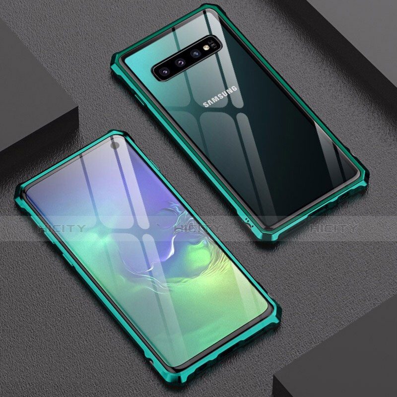 Coque Rebord Bumper Luxe Aluminum Metal Miroir Housse Etui A01 pour Samsung Galaxy S10 Vert Plus