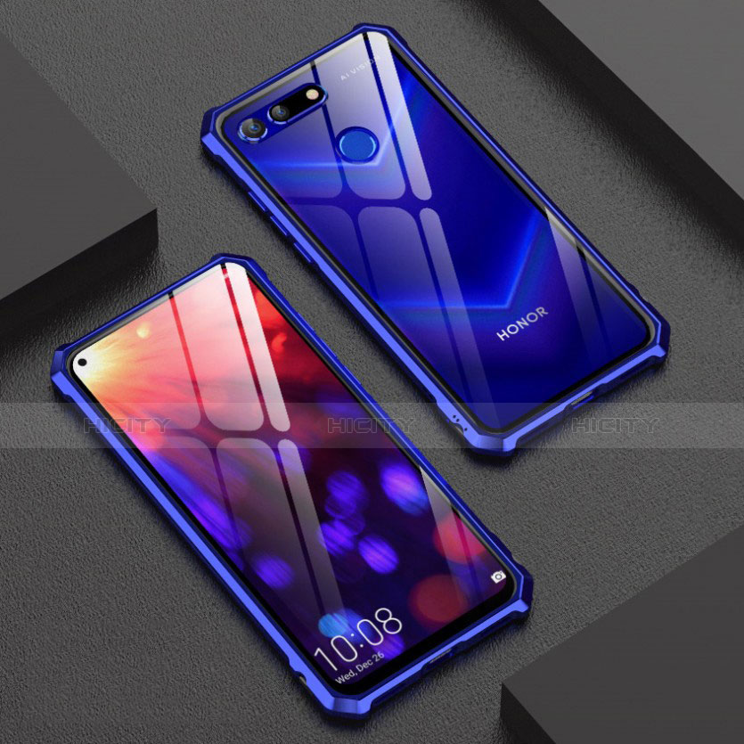 Coque Rebord Bumper Luxe Aluminum Metal Miroir Housse Etui M01 pour Huawei Honor V20 Bleu Plus