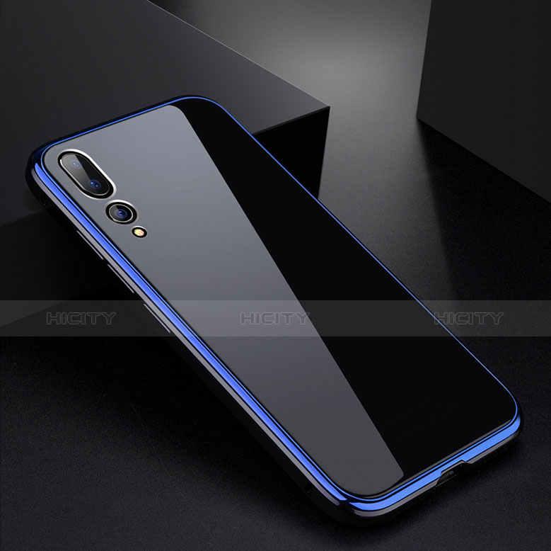 Coque Rebord Bumper Luxe Aluminum Metal Miroir Housse Etui M01 pour Huawei P20 Pro Bleu et Noir Plus