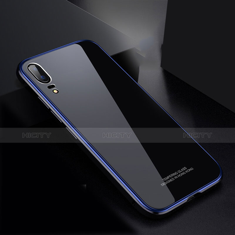 Coque Rebord Bumper Luxe Aluminum Metal Miroir Housse Etui M02 pour Huawei P20 Bleu Plus