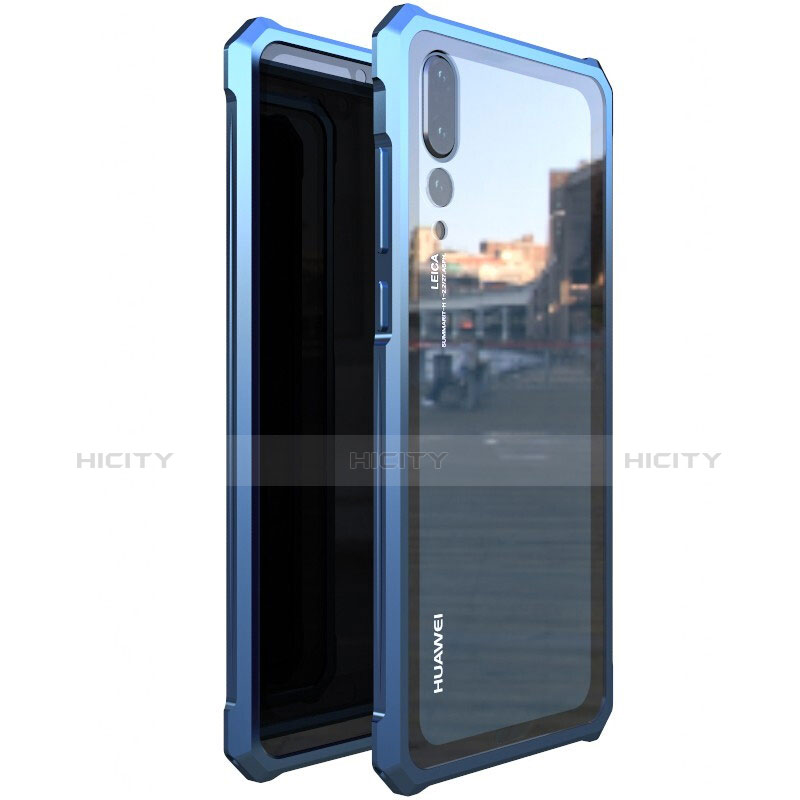 Coque Rebord Bumper Luxe Aluminum Metal Miroir Housse Etui M03 pour Huawei P20 Pro Bleu Plus