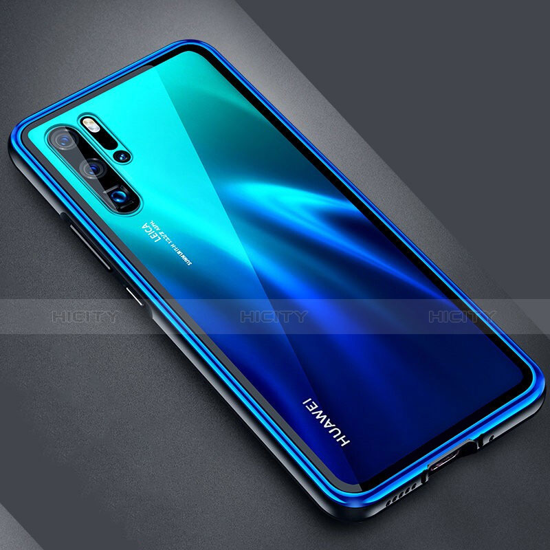 Coque Rebord Bumper Luxe Aluminum Metal Miroir Housse Etui M04 pour Huawei P30 Pro Bleu Plus