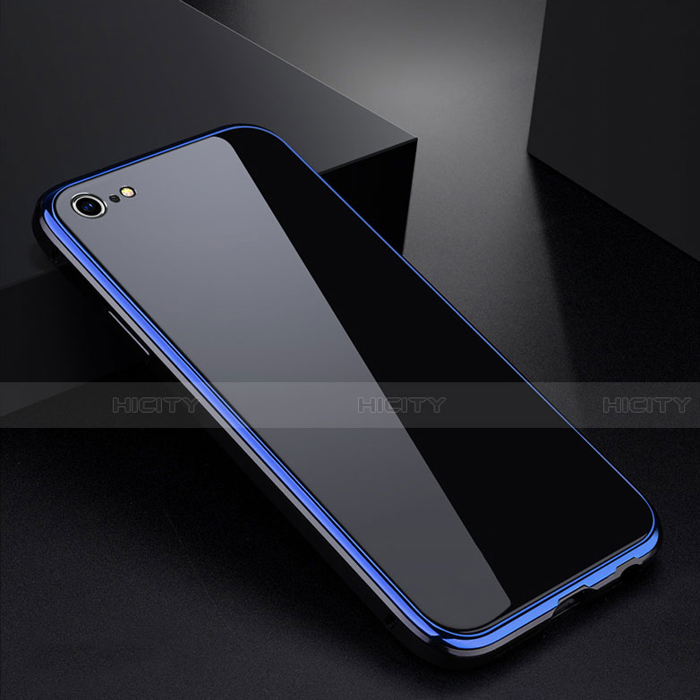 Coque Rebord Bumper Luxe Aluminum Metal Miroir Housse Etui pour Apple iPhone 6 Bleu et Noir Plus