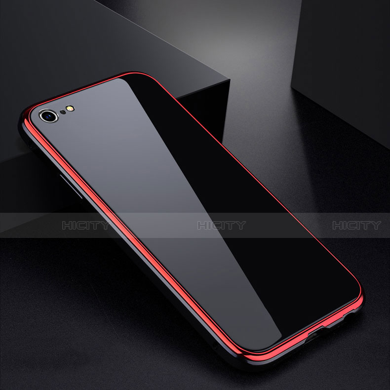 Coque Rebord Bumper Luxe Aluminum Metal Miroir Housse Etui pour Apple iPhone 6 Rouge et Noir Plus