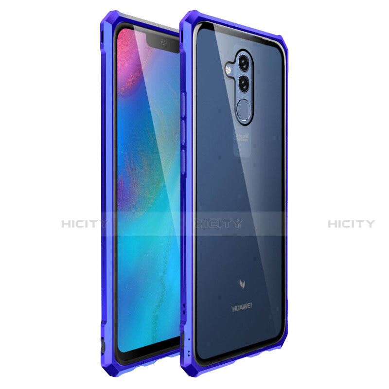 Coque Rebord Bumper Luxe Aluminum Metal Miroir Housse Etui pour Huawei Mate 20 Lite Bleu Plus