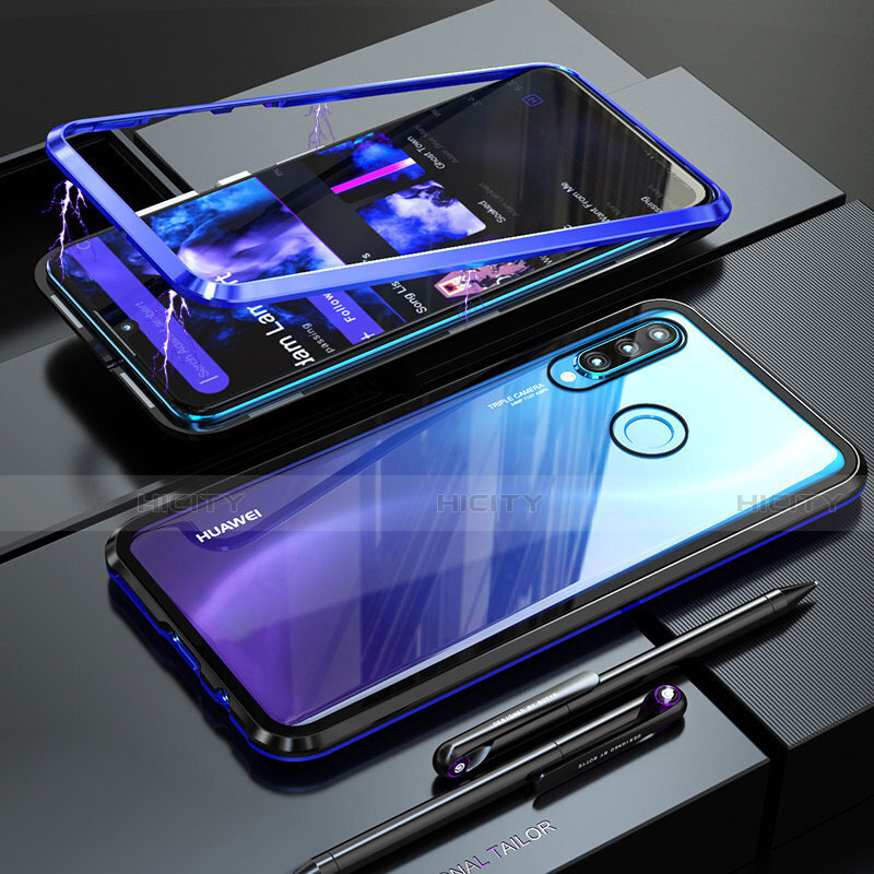 Coque Rebord Bumper Luxe Aluminum Metal Miroir Housse Etui pour Huawei P30 Lite New Edition Bleu Plus