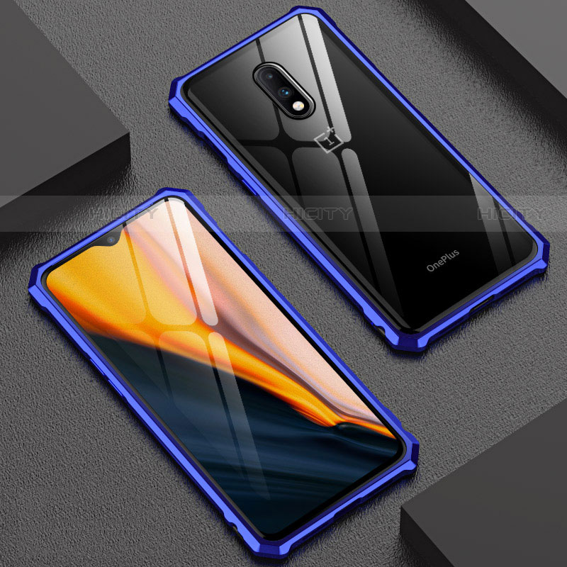 Coque Rebord Bumper Luxe Aluminum Metal Miroir Housse Etui pour OnePlus 7 Bleu Plus