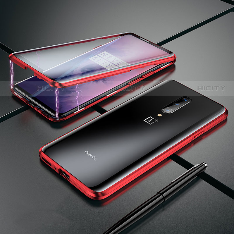 Coque Rebord Bumper Luxe Aluminum Metal Miroir Housse Etui pour OnePlus 7 Pro Rouge Plus