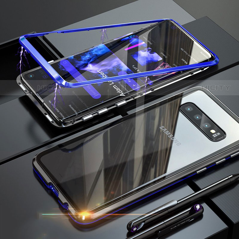 Coque Rebord Bumper Luxe Aluminum Metal Miroir Housse Etui pour Samsung Galaxy S10 5G Bleu Plus