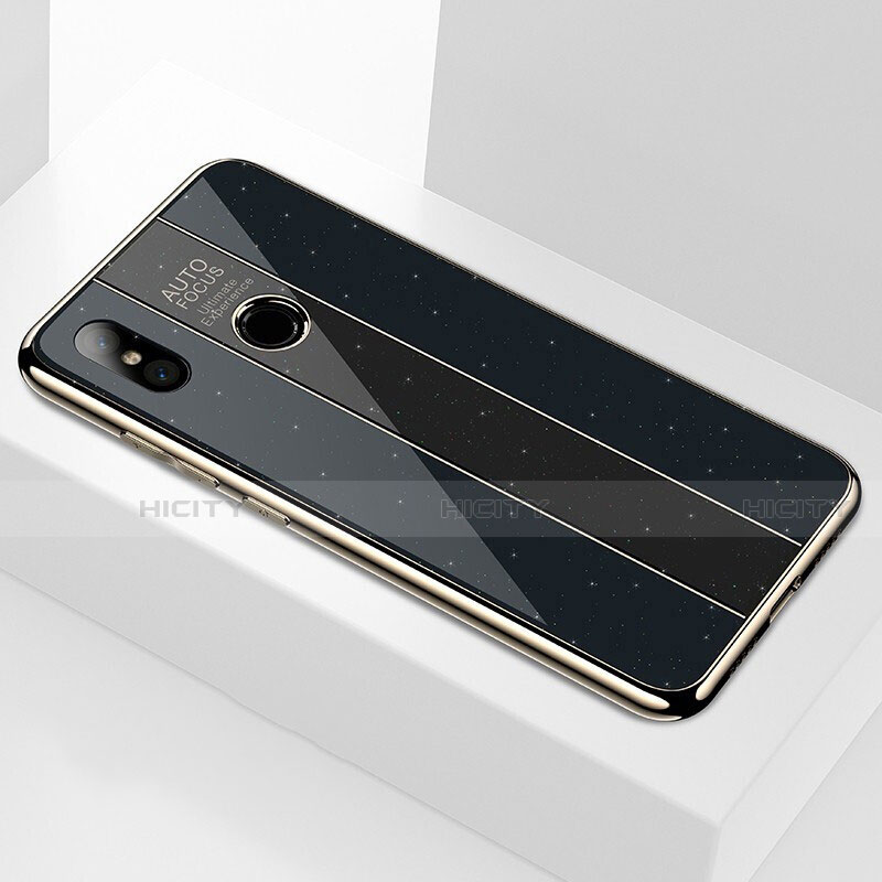 Coque Rebord Contour Silicone et Vitre Miroir Housse Etui A01 pour Xiaomi Mi 8 Noir Plus