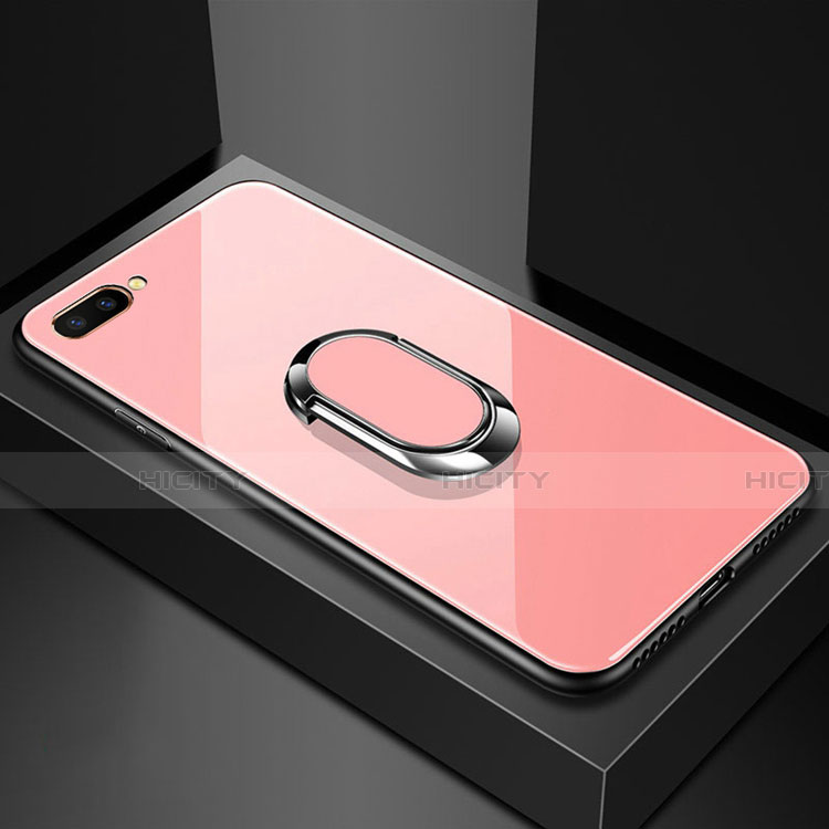 Coque Rebord Contour Silicone et Vitre Miroir Housse Etui avec Support Bague Anneau Magnetique A01 pour Oppo A12e Rose Plus