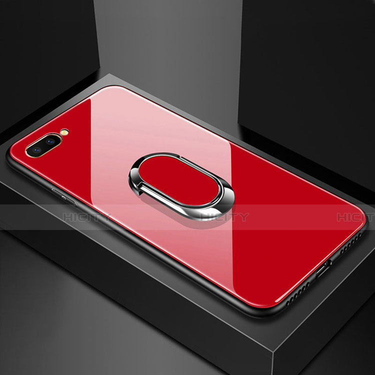 Coque Rebord Contour Silicone et Vitre Miroir Housse Etui avec Support Bague Anneau Magnetique A01 pour Oppo A5 Rouge Plus