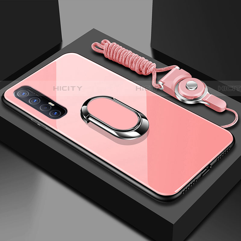 Coque Rebord Contour Silicone et Vitre Miroir Housse Etui avec Support Bague Anneau Magnetique A02 pour Oppo Find X2 Neo Rose Plus