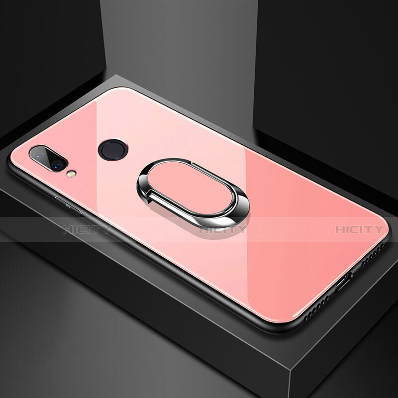 Coque Rebord Contour Silicone et Vitre Miroir Housse Etui avec Support Bague Anneau Magnetique pour Huawei Nova 3e Or Rose Plus