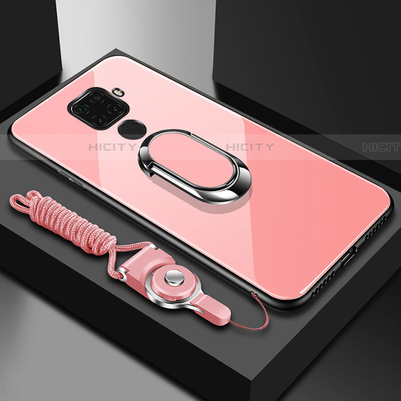 Coque Rebord Contour Silicone et Vitre Miroir Housse Etui avec Support Bague Anneau Magnetique pour Huawei Nova 5z Rose Plus