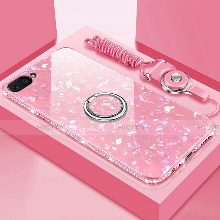 Coque Rebord Contour Silicone et Vitre Miroir Housse Etui avec Support Bague Anneau Magnetique pour Oppo A12e Rose Plus