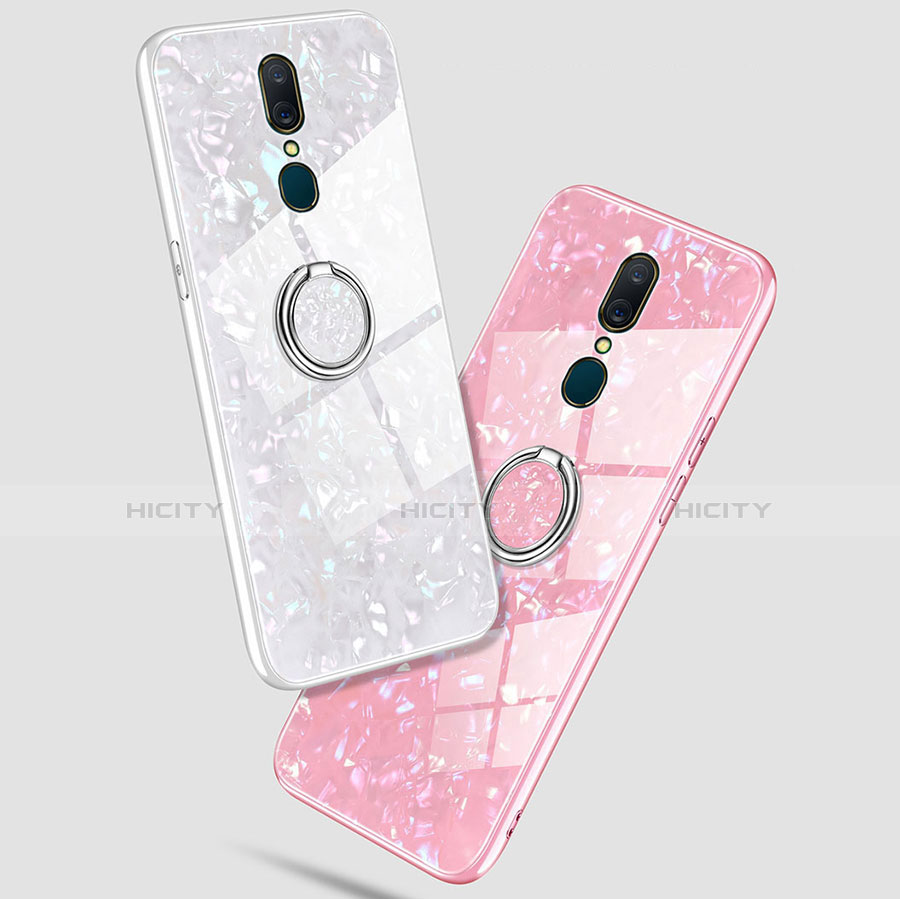 Coque Rebord Contour Silicone et Vitre Miroir Housse Etui avec Support Bague Anneau Magnetique pour Oppo A9X Plus