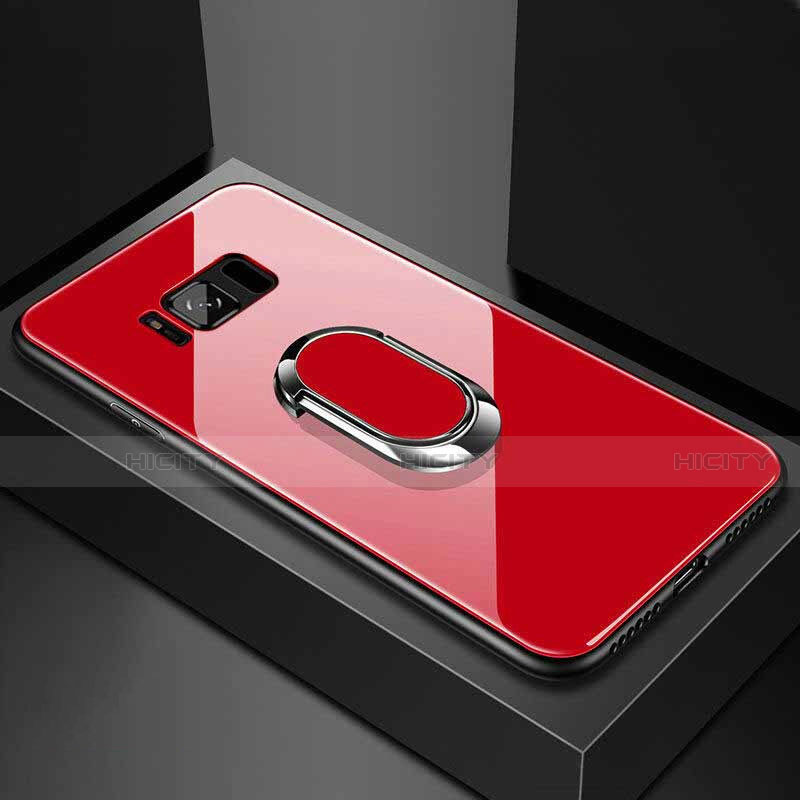 Coque Rebord Contour Silicone et Vitre Miroir Housse Etui avec Support Bague Anneau Magnetique pour Samsung Galaxy S8 Rouge Plus