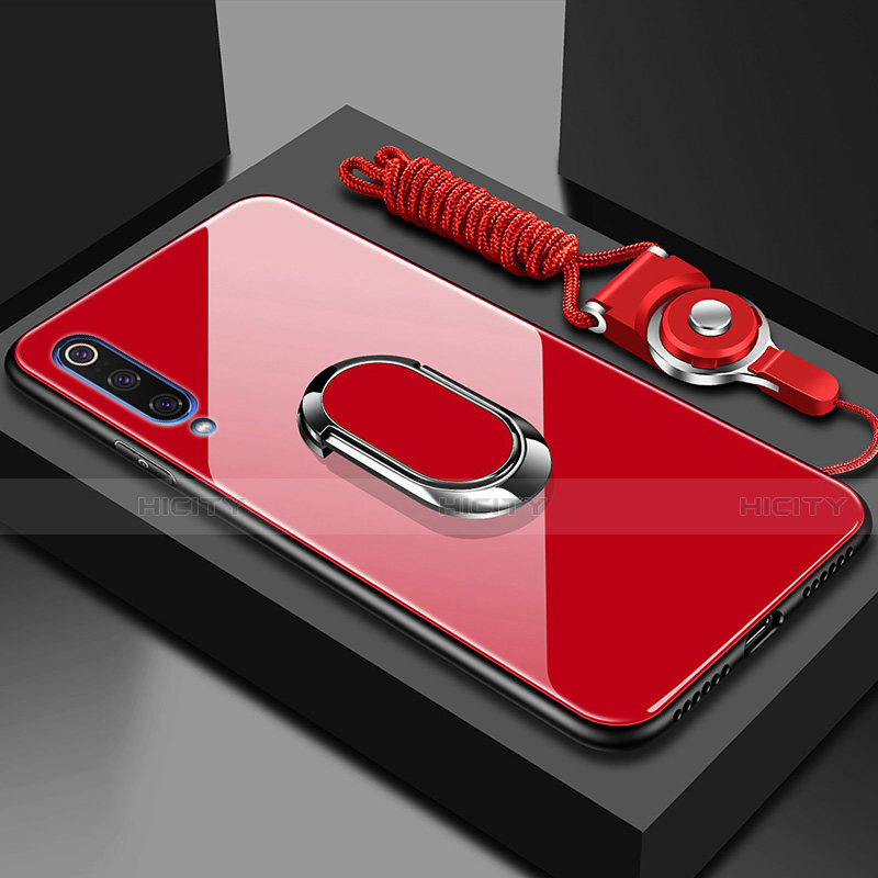 Coque Rebord Contour Silicone et Vitre Miroir Housse Etui avec Support Bague Anneau Magnetique pour Xiaomi Mi A3 Rouge Plus