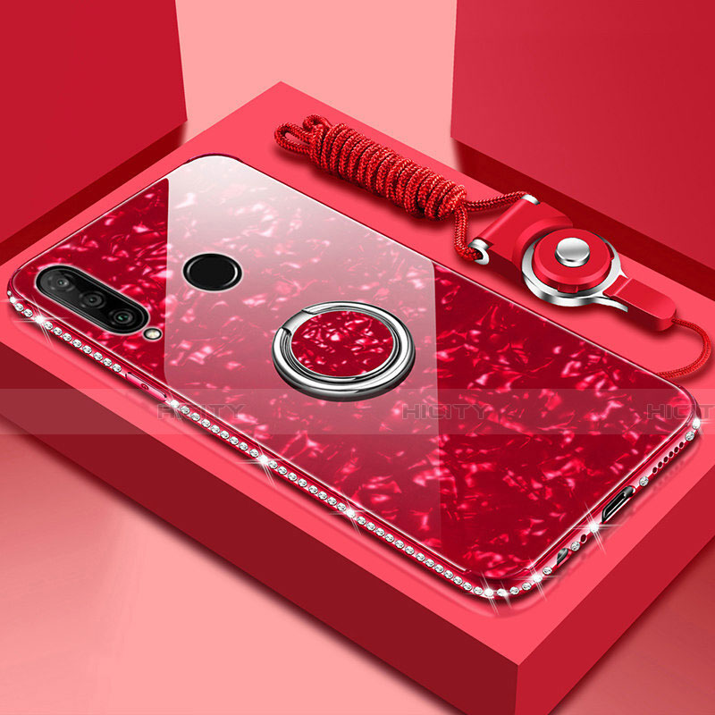 Coque Rebord Contour Silicone et Vitre Miroir Housse Etui avec Support Bague Anneau Magnetique T01 pour Huawei Honor 20E Rouge Plus