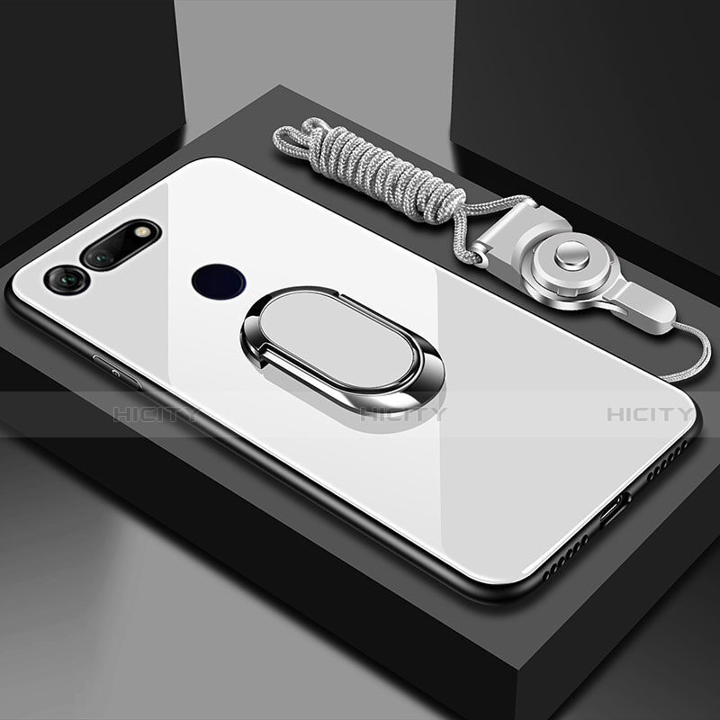 Coque Rebord Contour Silicone et Vitre Miroir Housse Etui avec Support Bague Anneau Magnetique T01 pour Huawei Honor View 20 Plus