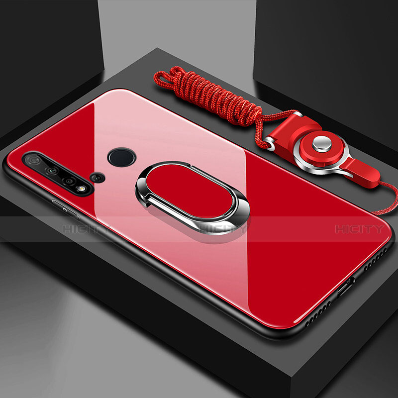 Coque Rebord Contour Silicone et Vitre Miroir Housse Etui avec Support Bague Anneau Magnetique T01 pour Huawei P20 Lite (2019) Rouge Plus