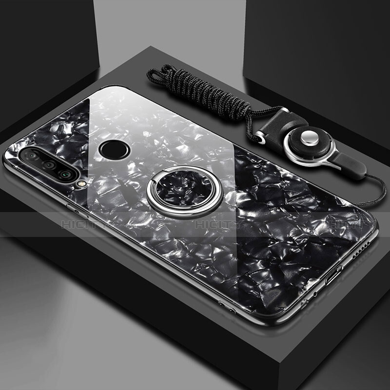 Coque Rebord Contour Silicone et Vitre Miroir Housse Etui avec Support Bague Anneau Magnetique T01 pour Huawei P30 Lite XL Plus