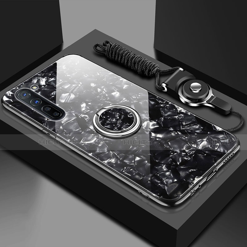 Coque Rebord Contour Silicone et Vitre Miroir Housse Etui avec Support Bague Anneau Magnetique T01 pour Oppo A91 Noir Plus