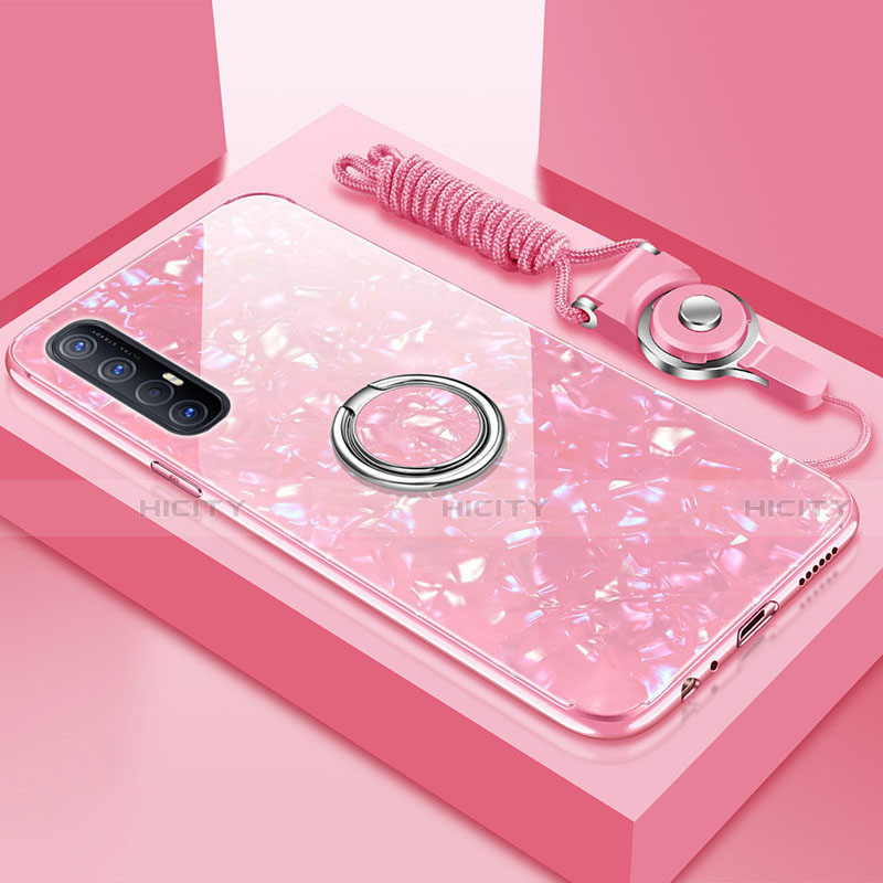 Coque Rebord Contour Silicone et Vitre Miroir Housse Etui avec Support Bague Anneau Magnetique T01 pour Oppo Find X2 Neo Rose Plus