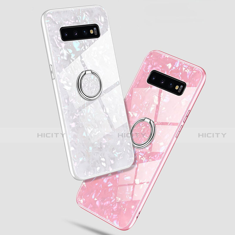 Coque Rebord Contour Silicone et Vitre Miroir Housse Etui avec Support Bague Anneau Magnetique T01 pour Samsung Galaxy S10 Plus