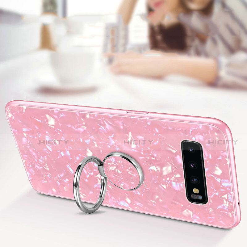 Coque Rebord Contour Silicone et Vitre Miroir Housse Etui avec Support Bague Anneau Magnetique T01 pour Samsung Galaxy S10 Plus Plus