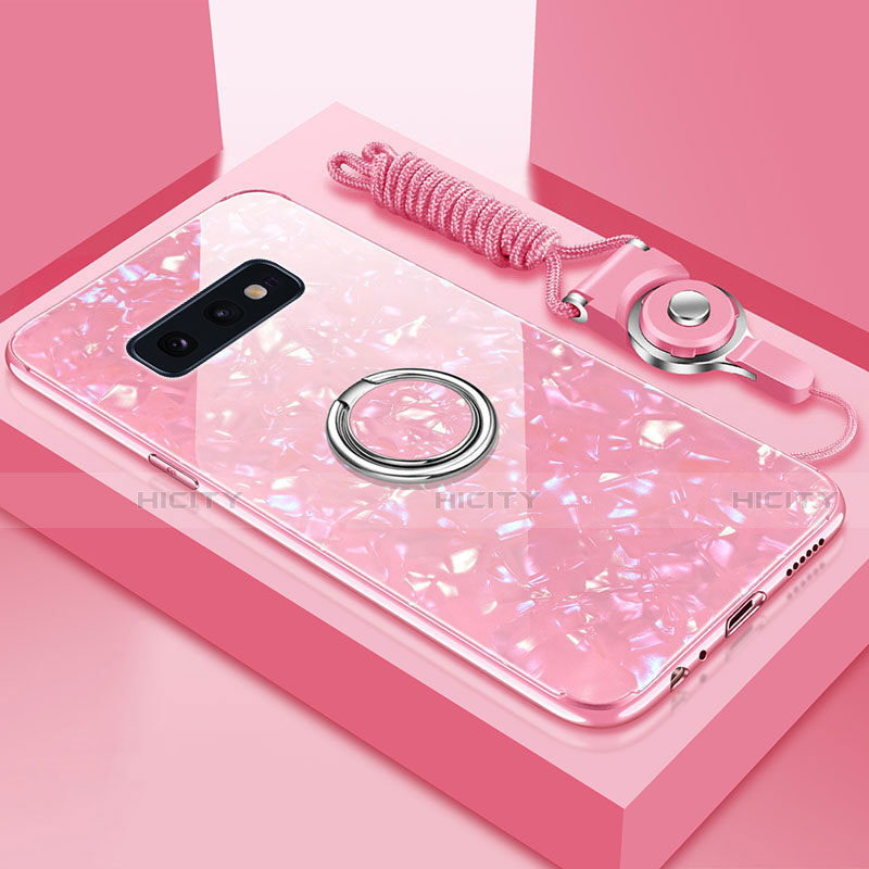 Coque Rebord Contour Silicone et Vitre Miroir Housse Etui avec Support Bague Anneau Magnetique T01 pour Samsung Galaxy S10e Rose Plus