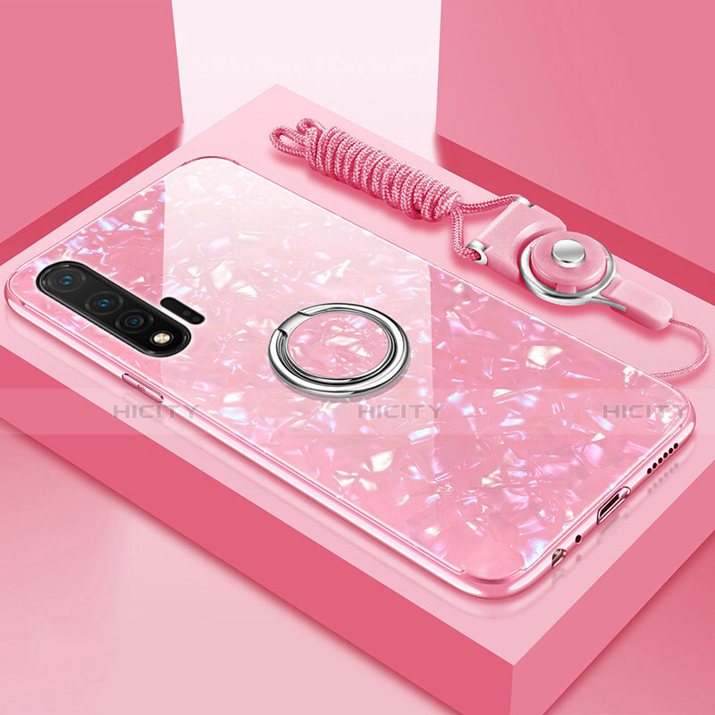 Coque Rebord Contour Silicone et Vitre Miroir Housse Etui avec Support Bague Anneau Magnetique T02 pour Huawei Nova 6 Rose Plus