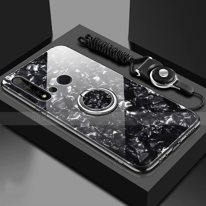 Coque Rebord Contour Silicone et Vitre Miroir Housse Etui avec Support Bague Anneau Magnetique T02 pour Huawei P20 Lite (2019) Noir Plus
