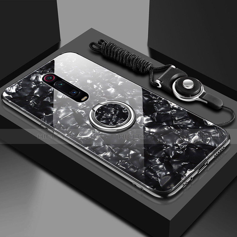 Coque Rebord Contour Silicone et Vitre Miroir Housse Etui avec Support Bague Anneau Magnetique T02 pour Xiaomi Redmi K20 Pro Noir Plus