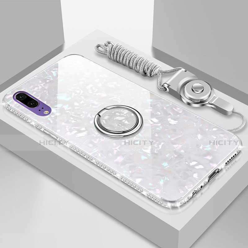 Coque Rebord Contour Silicone et Vitre Miroir Housse Etui avec Support Bague Anneau Magnetique T03 pour Huawei P20 Plus