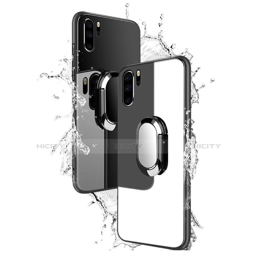 Coque Rebord Contour Silicone et Vitre Miroir Housse Etui avec Support Bague Anneau pour Huawei P30 Pro New Edition Plus