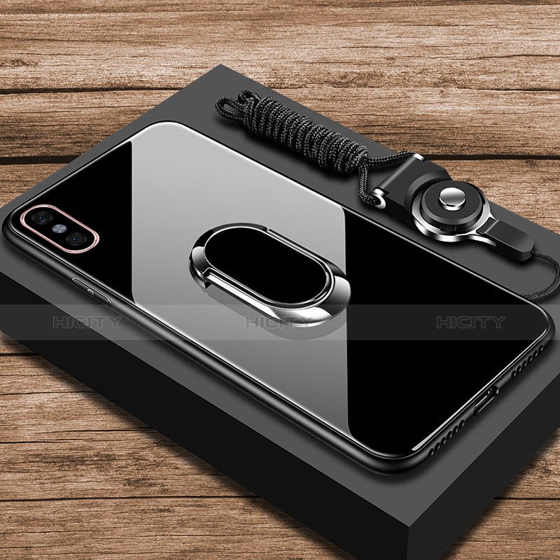 Coque Rebord Contour Silicone et Vitre Miroir Housse Etui avec Support Bague Anneau pour Xiaomi Mi 8 Pro Global Version Noir Plus
