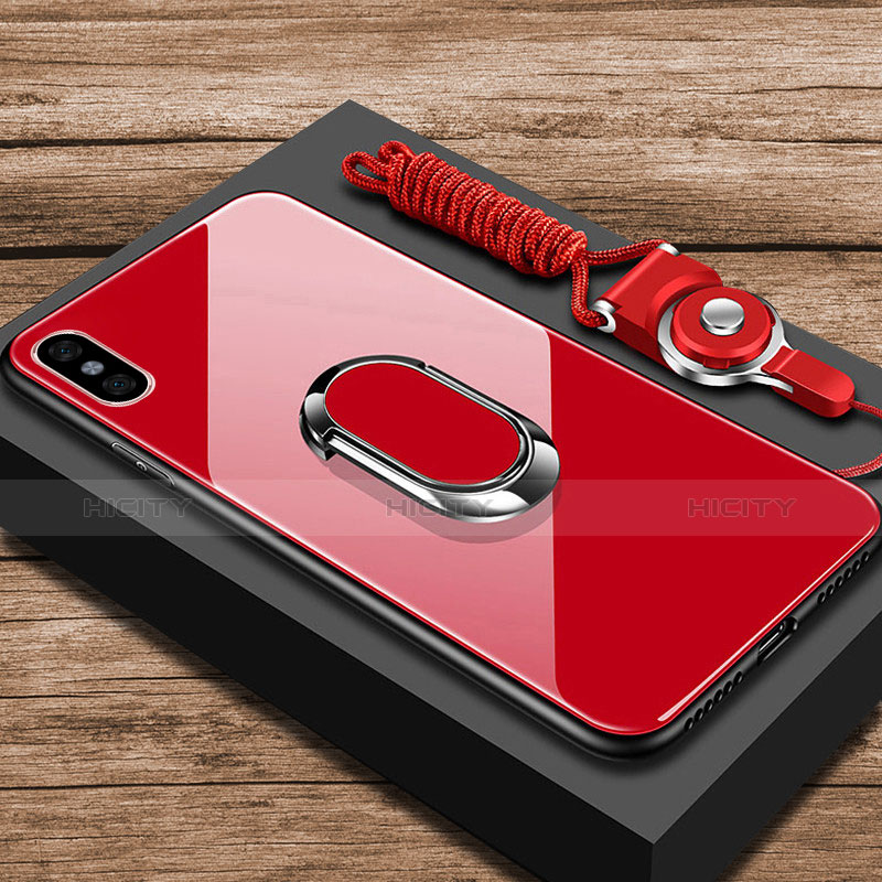 Coque Rebord Contour Silicone et Vitre Miroir Housse Etui avec Support Bague Anneau pour Xiaomi Mi 8 Pro Global Version Rouge Plus