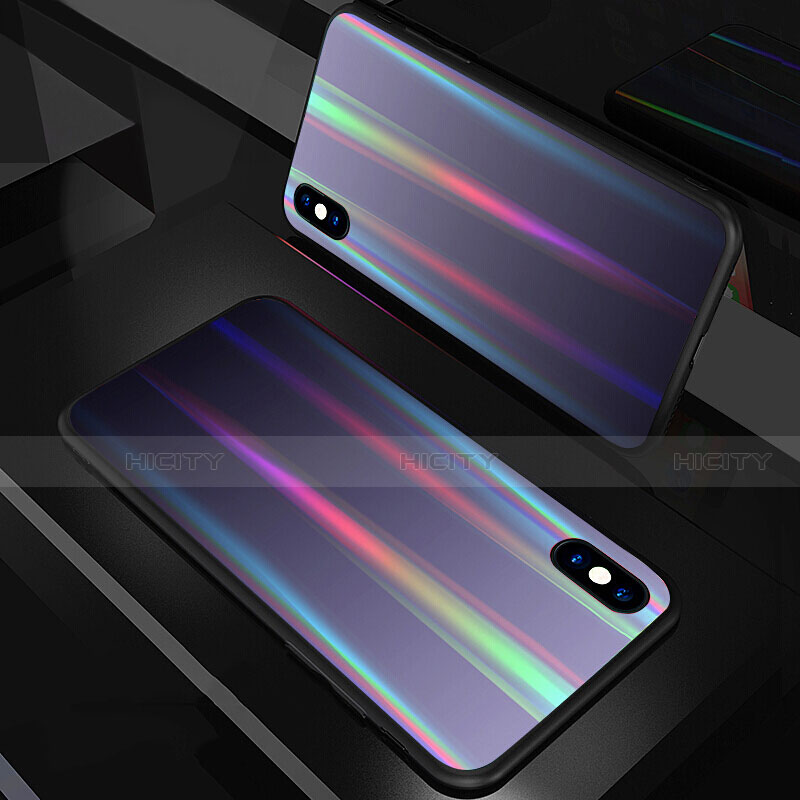 Coque Rebord Contour Silicone et Vitre Miroir Housse Etui Degrade Arc en Ciel A01 pour Apple iPhone X Noir Plus