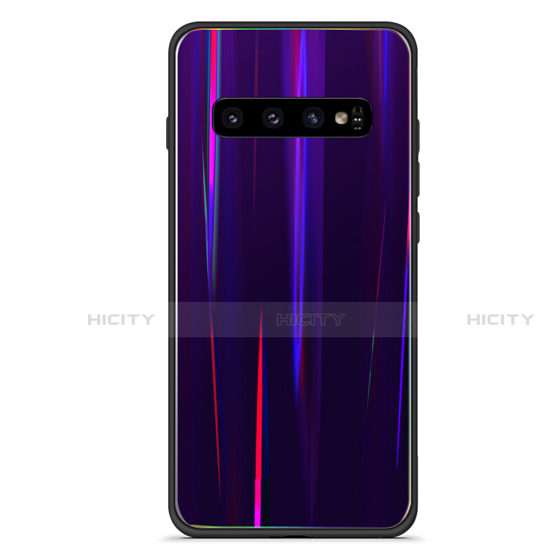 Coque Rebord Contour Silicone et Vitre Miroir Housse Etui Degrade Arc en Ciel A02 pour Samsung Galaxy S10 Plus Violet Plus