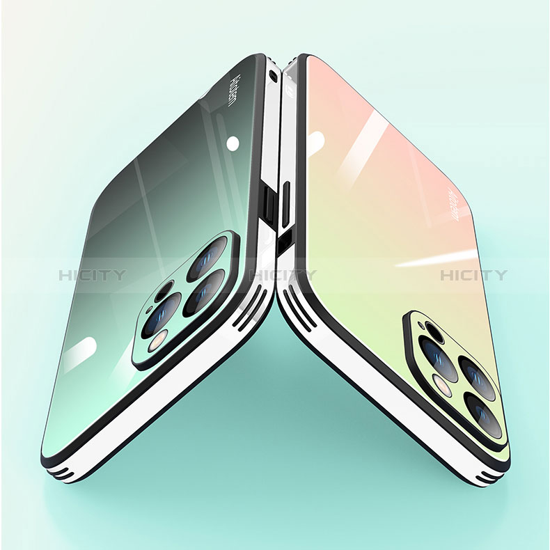 Coque Rebord Contour Silicone et Vitre Miroir Housse Etui Degrade Arc en Ciel AT1 pour Apple iPhone 14 Pro Max Plus