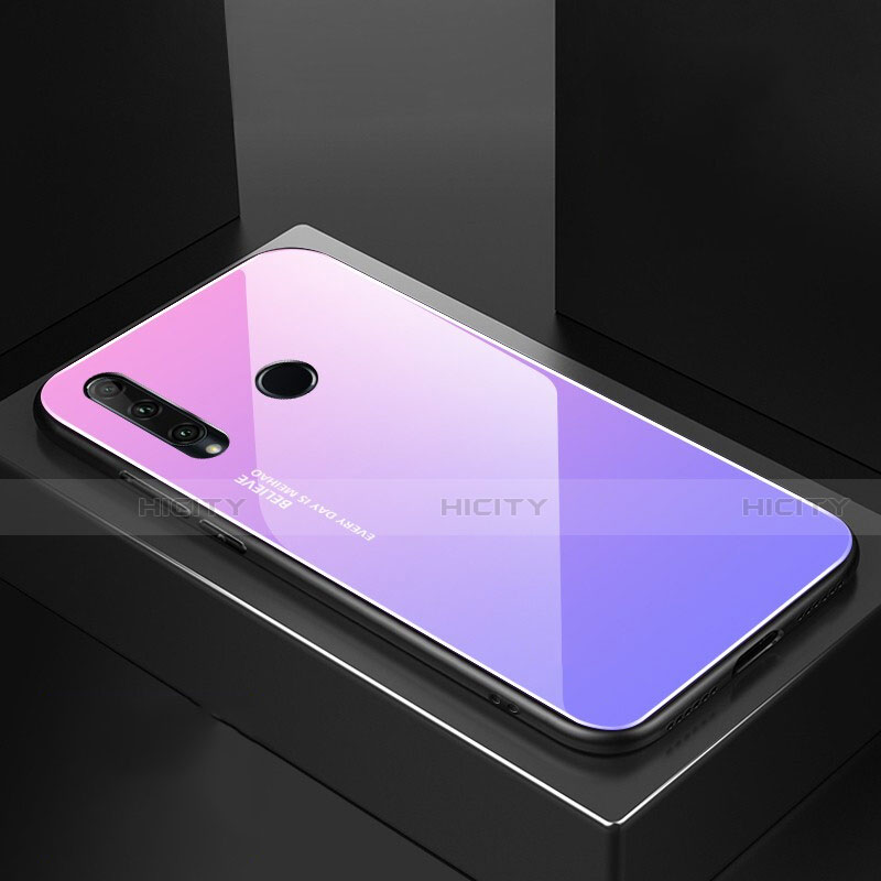 Coque Rebord Contour Silicone et Vitre Miroir Housse Etui Degrade Arc en Ciel H01 pour Huawei Honor 20i Violet Plus