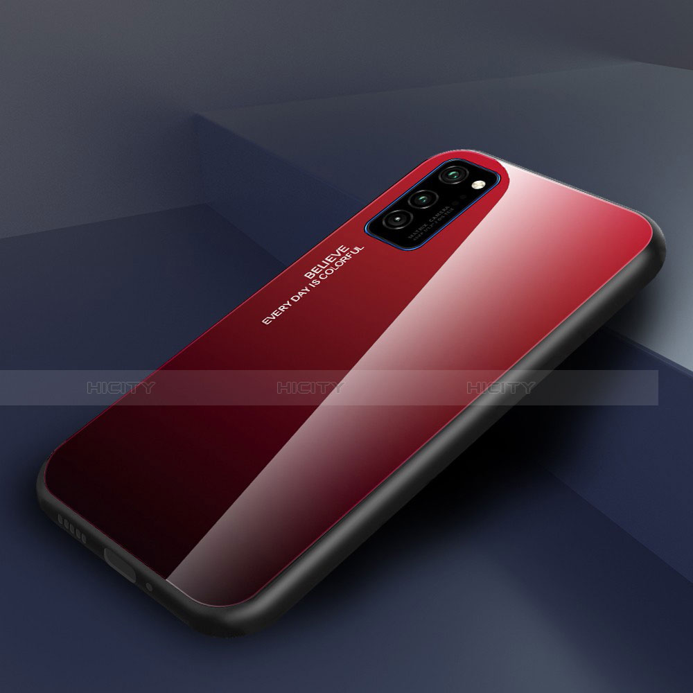 Coque Rebord Contour Silicone et Vitre Miroir Housse Etui Degrade Arc en Ciel H01 pour Huawei Honor V30 Pro 5G Rouge Plus