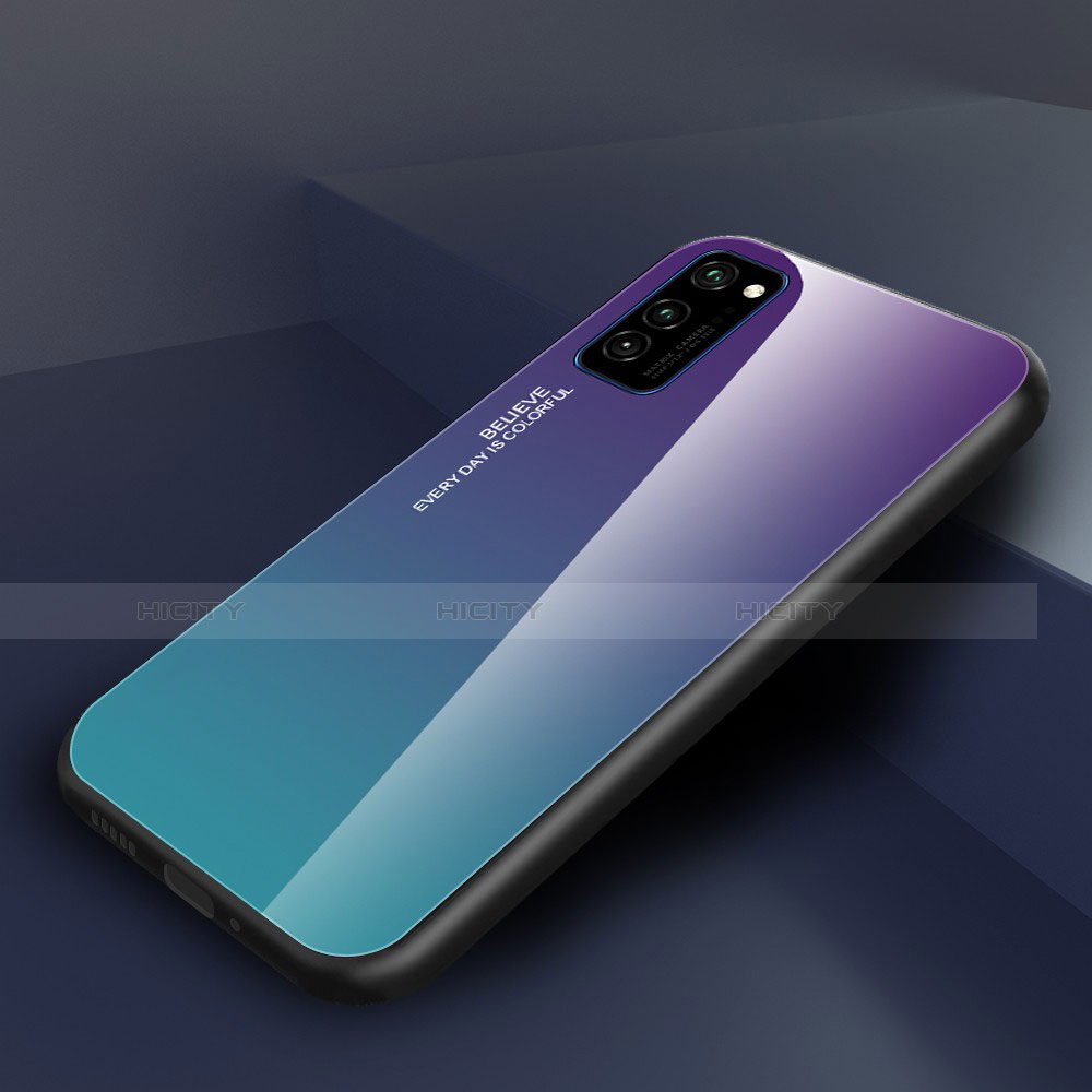 Coque Rebord Contour Silicone et Vitre Miroir Housse Etui Degrade Arc en Ciel H01 pour Huawei Honor V30 Pro 5G Violet Plus