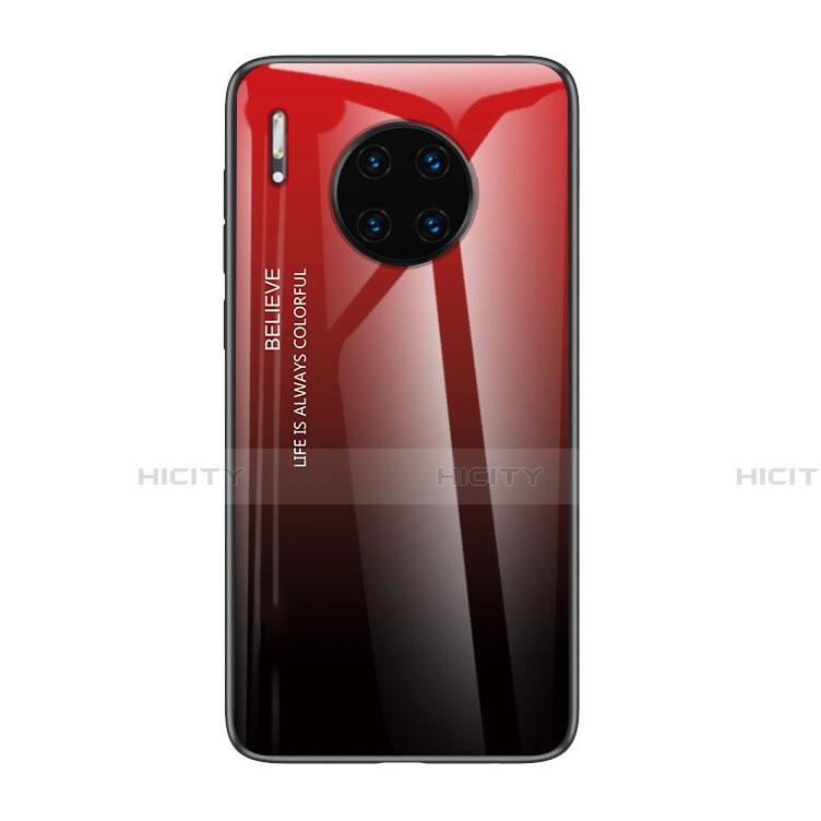 Coque Rebord Contour Silicone et Vitre Miroir Housse Etui Degrade Arc en Ciel H01 pour Huawei Mate 30 5G Rouge Plus