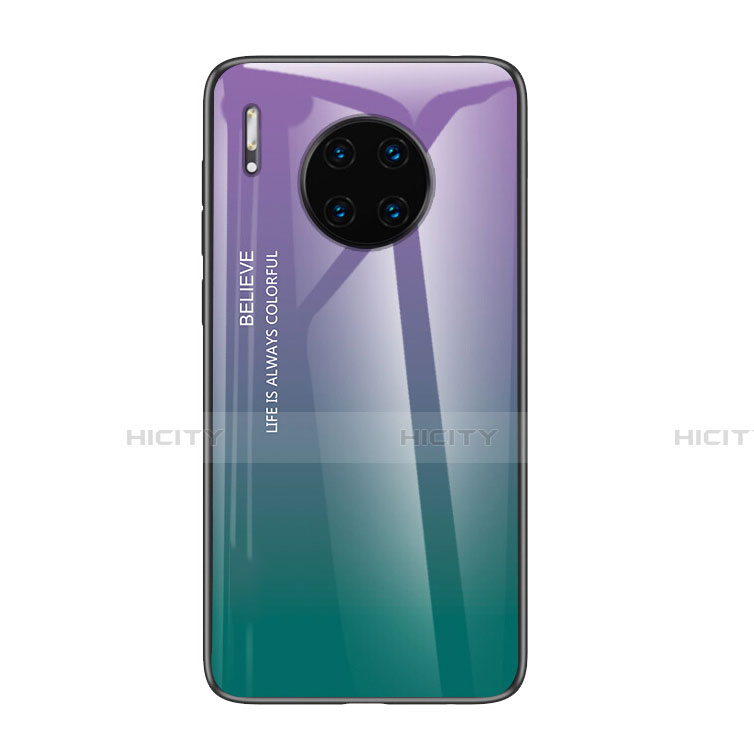 Coque Rebord Contour Silicone et Vitre Miroir Housse Etui Degrade Arc en Ciel H01 pour Huawei Mate 30 Pro Violet Plus